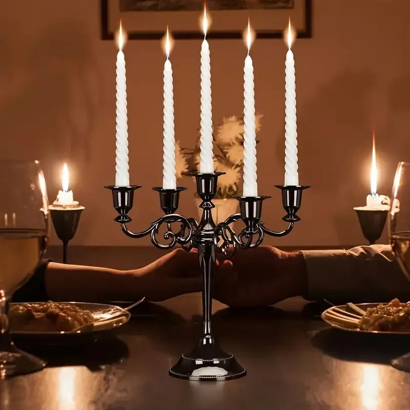 5 Arm Matte Black Candelabra Taper Candle Holders