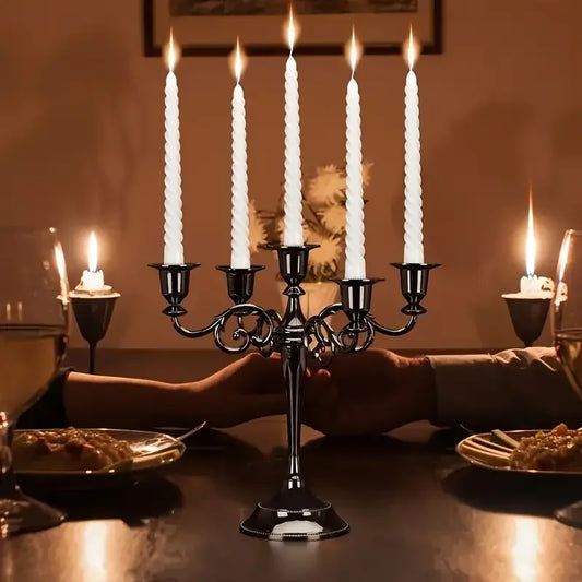 5 Arm Matte Black Candelabra Taper Candle Holders