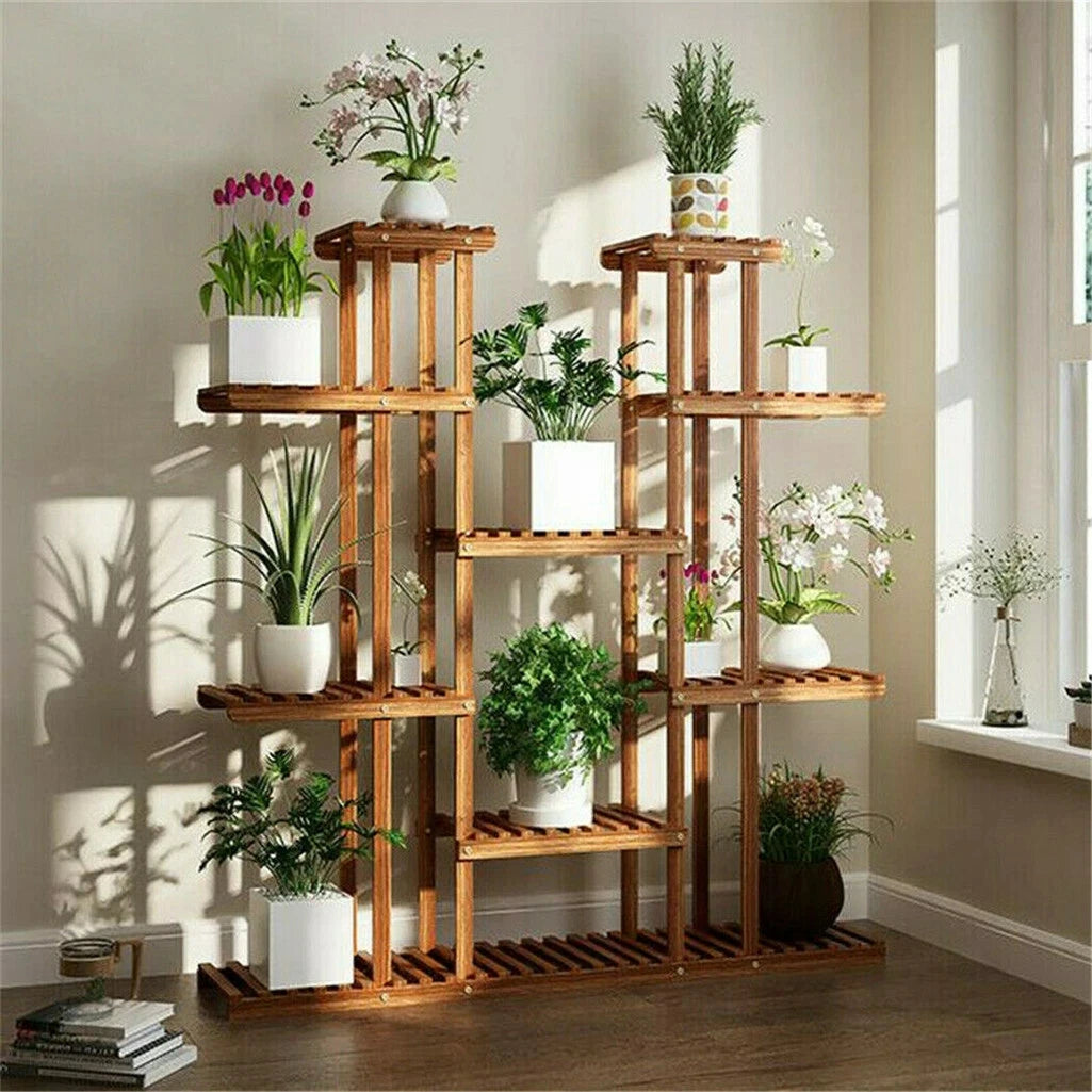 Multi-Tier Plant Stand, 46in Height Wood Flower Rack Holder Indoor Outdoor for Patio Gard