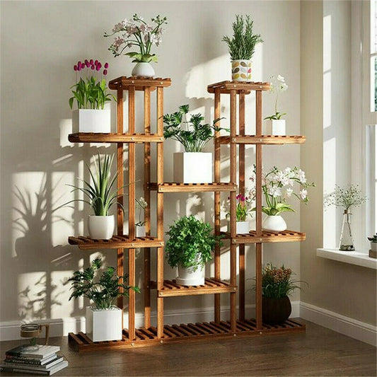 Multi-Tier Plant Stand, 46in Height Wood Flower Rack Holder Indoor Outdoor for Patio Gard