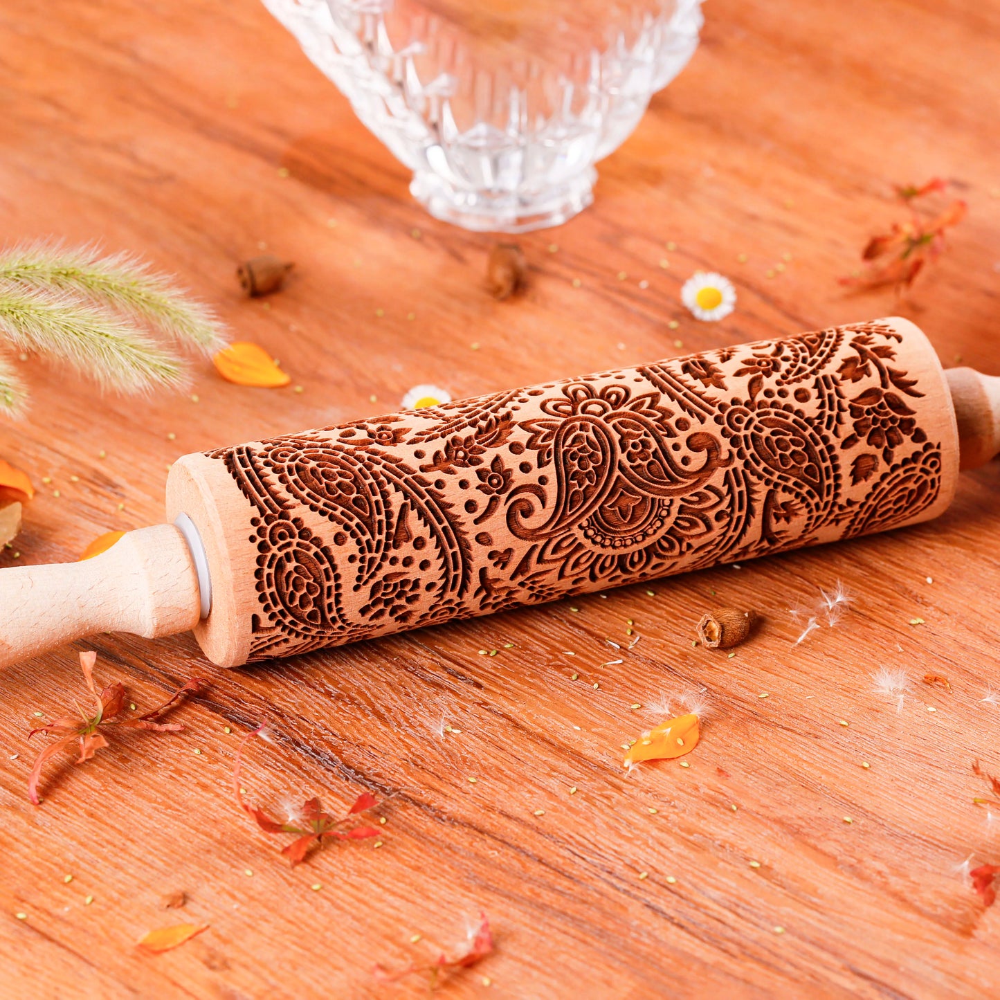 1 pcs Wooden Sunflower Embossed Rolling Pin