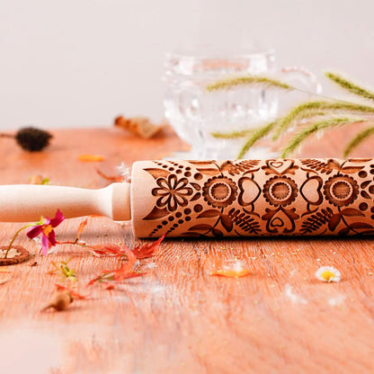 1 pcs Wooden Sunflower Embossed Rolling Pin