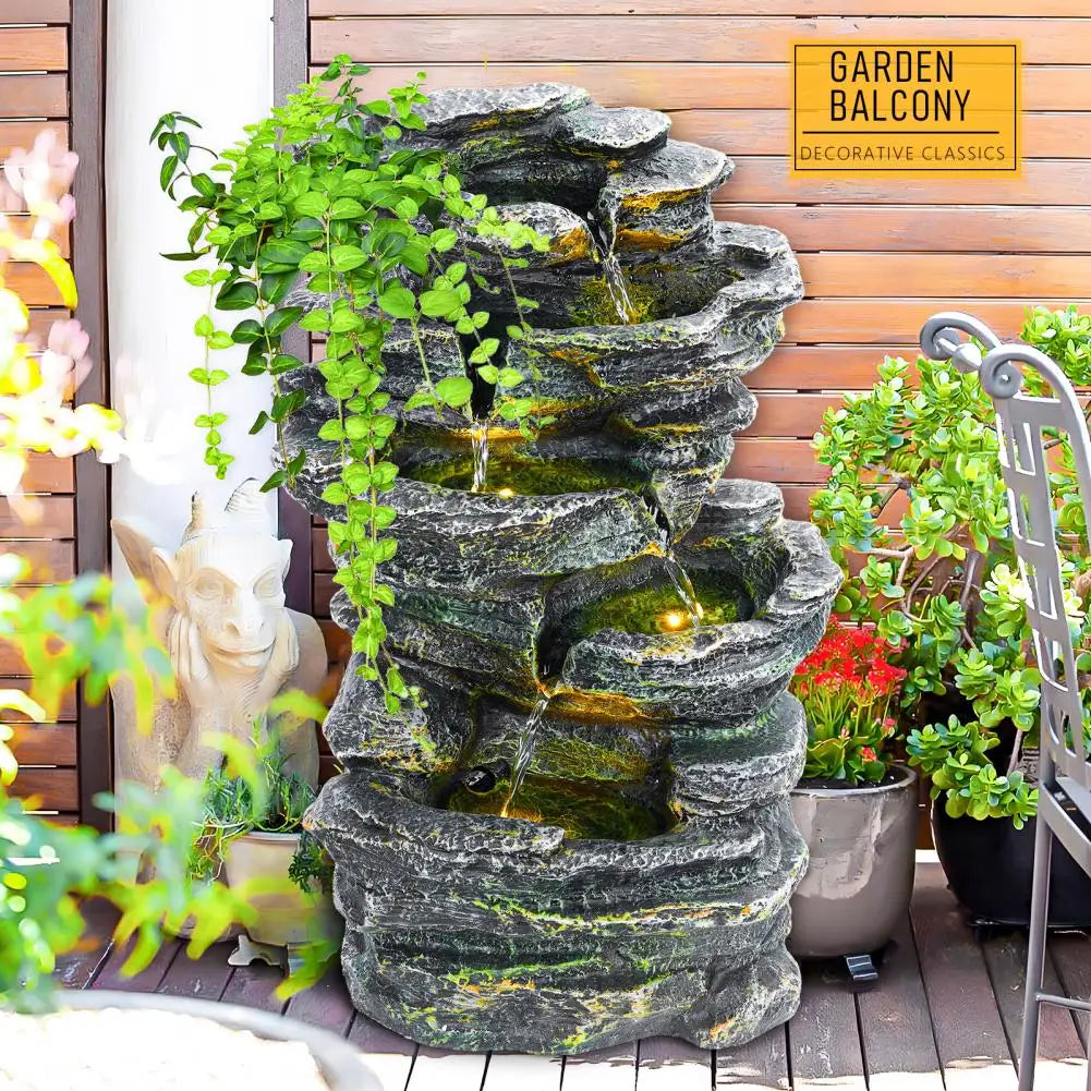 6-Layer Rock Water Fountain, Garden Waterfall Decoration,  For Courtyards, Backyards, Porches,