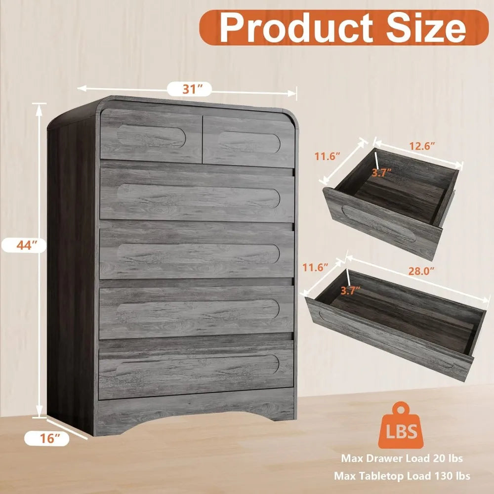 Grey Dresser for Bedroom with 6 Drawers,  Farmhouse Wood Closet