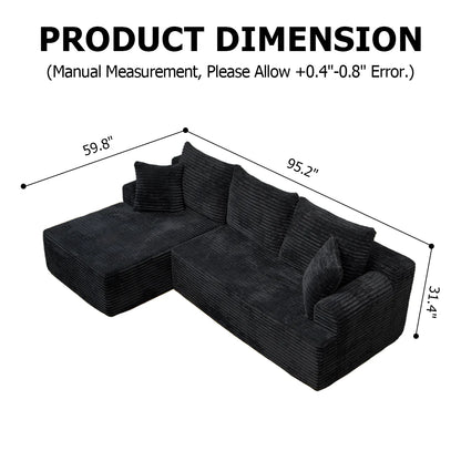 95" L-Shaped Sofa Chaise, Rabbit Fleece Upholstery, Ultra Soft & Comfortable, Ready to Use Out of the Box
