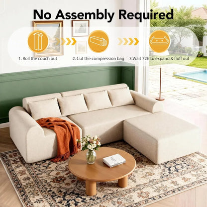 Cloud Boneless Sectional Sofa for Living Room, 4-Seater L-Shaped Comfy Couch with Ottoman, 4 Pillows, Deep, Customized