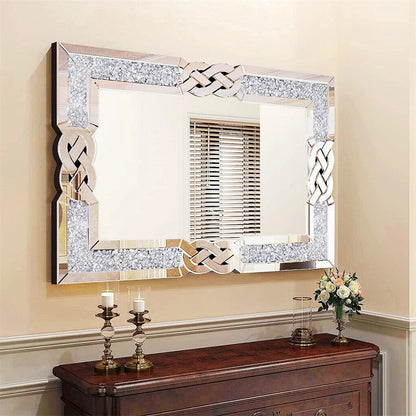 Large Crystal Crush Diamond Mirror Decorative Wall Hang Mirror for Bedroom Hallway Living Room