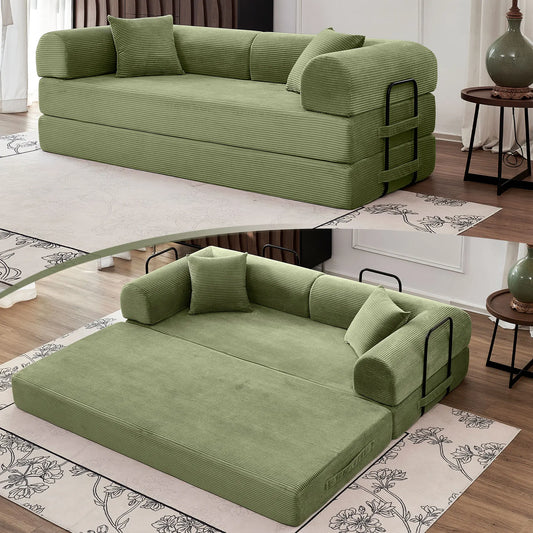 79" Convertible Sofa Bed with Fixed-Shape Frame & Removable Armrests, Modular Corduroy