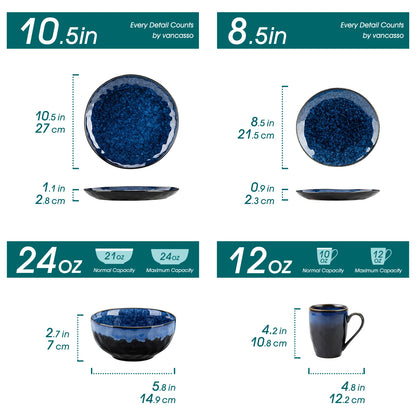 vancasso 16/32/48-Piece Starry Blue Dinner Set with Dinner Plate,Dessert Plate,Bowl,Mug