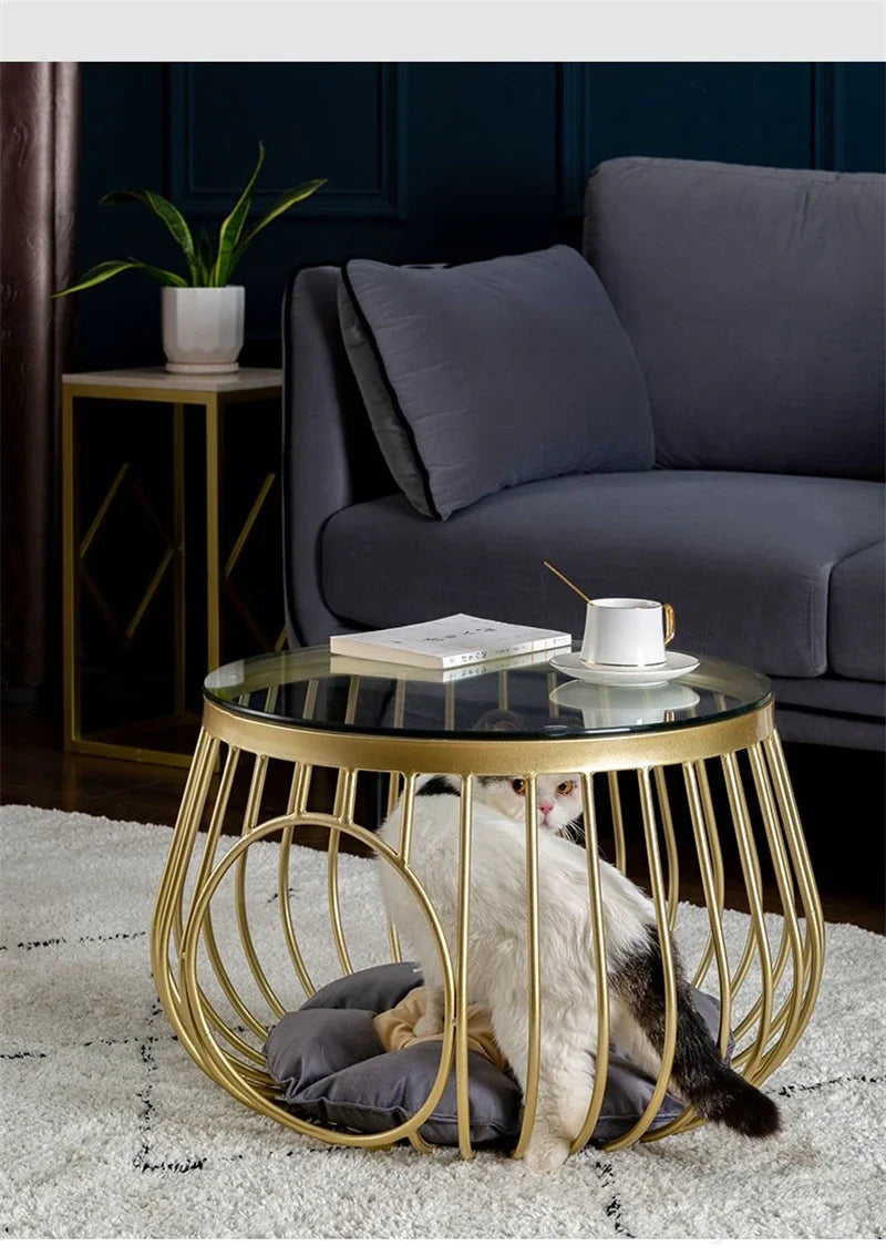 Creative Nordic Iron Tea Table Round Coffee Table for Living Room Cat House Bed