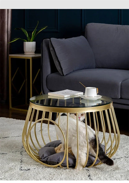 Creative Nordic Iron Tea Table Round Coffee Table for Living Room Cat House Bed