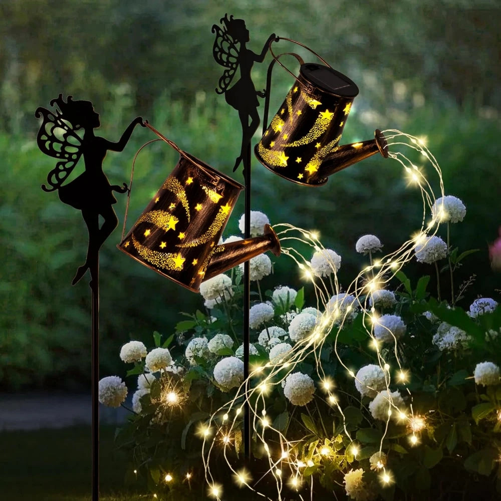 Solar Lights Outdoor Solar Watering Can Light  Waterproof Metal Hanging Lantern Fairy Garden Decor Outside