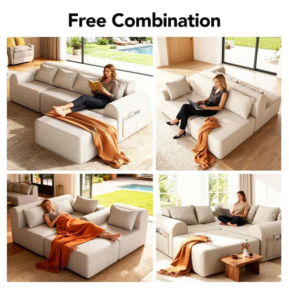 Cloud Boneless Sectional Sofa for Living Room, 4-Seater L-Shaped Comfy Couch with Ottoman, 4 Pillows, Deep, Customized