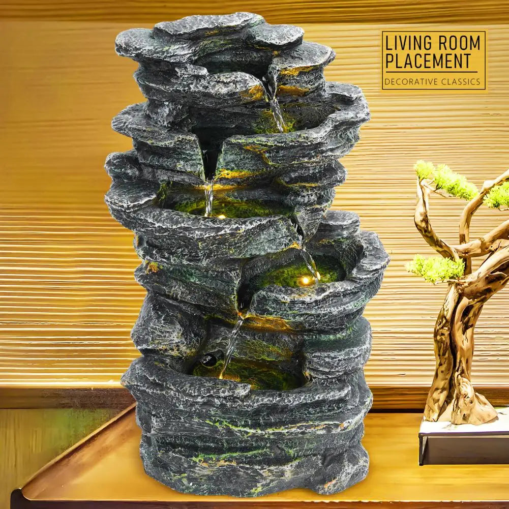 6-Layer Rock Water Fountain, Garden Waterfall Decoration,  For Courtyards, Backyards, Porches,