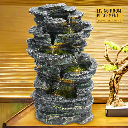 6-Layer Rock Water Fountain, Garden Waterfall Decoration,  For Courtyards, Backyards, Porches,