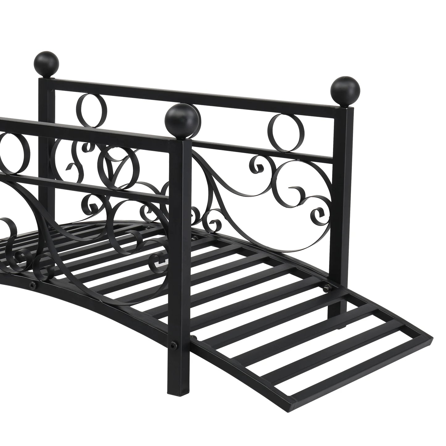 Garden iron bridge, with round iron ball flat-top handrails, black