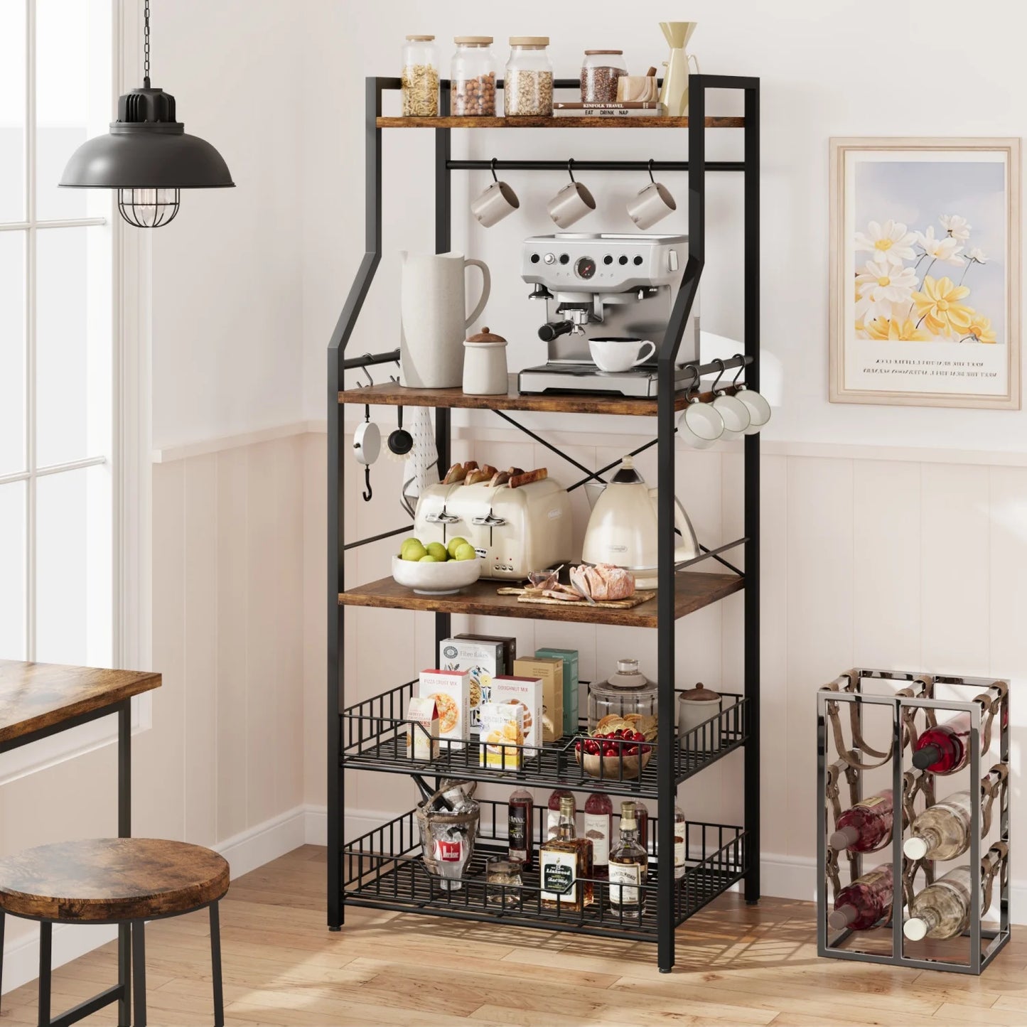Kitchen Bakers Rack Microwave Oven Stand Coffee Bar Station