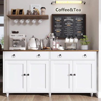 Buffet Cabinet with Storage, 55'' Large Farmhouse Cabinet with 2 Drawers and 4 Doors