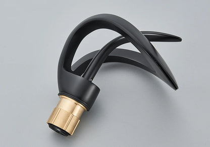 Rozin Luxury Black Basin Faucet Grey Bathroom Waterfall Mixer Tap Brass Deck Mount Modern Style