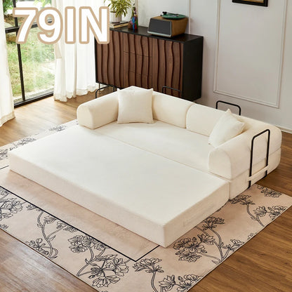 79" Convertible Sofa Bed with Fixed-Shape Frame & Removable Armrests, Modular Corduroy