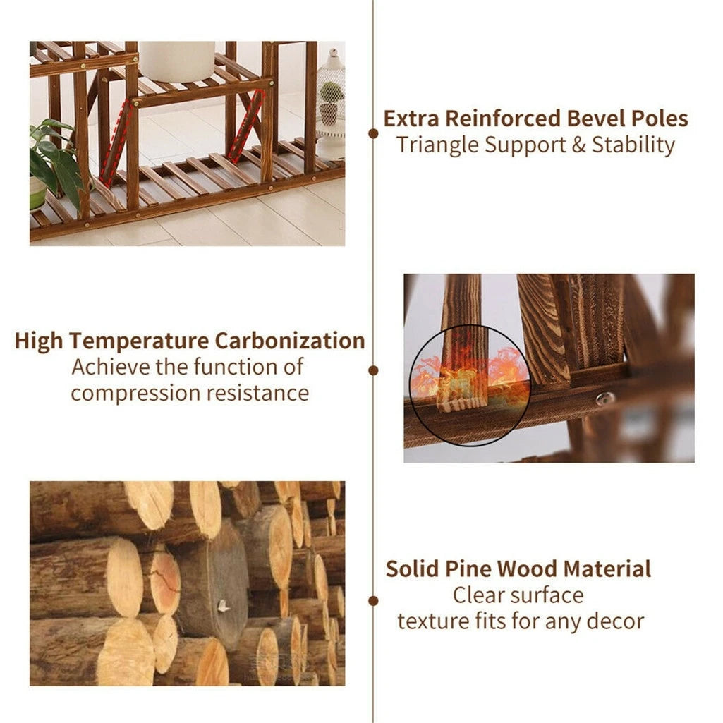 Multi-Tier Plant Stand, 46in Height Wood Flower Rack Holder Indoor Outdoor for Patio Gard