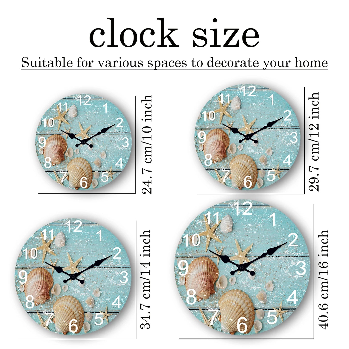 Beach Sea Starfish Shells Blue Wall Clocks Non Ticking