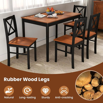 5-Piece Dining Table Set for 4, Rectangular Kitchen Table & 4 Chairs