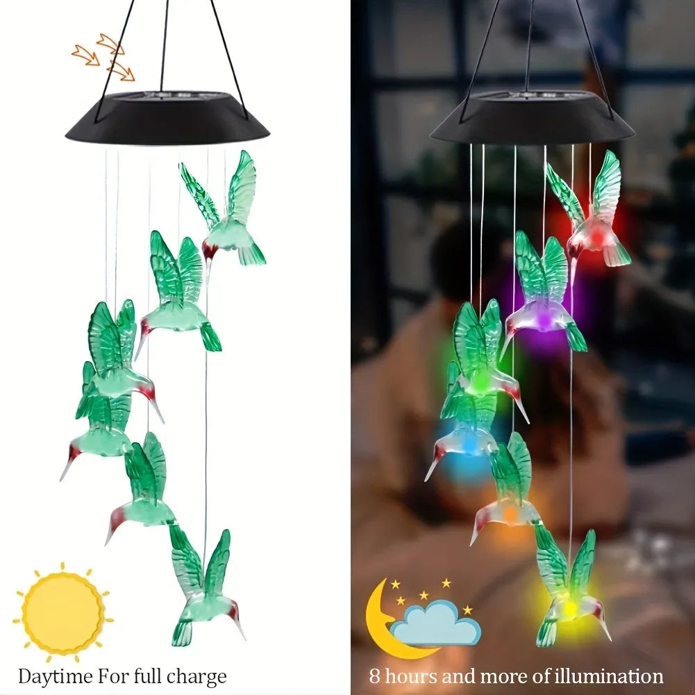 1PC Led Color Changing Butterfly Dragonfly Hummingbird Solar Wind Chimes Outdoor