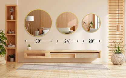 JHK 30 Inch Large Gold Round Vanity Framed Mirror for Wall