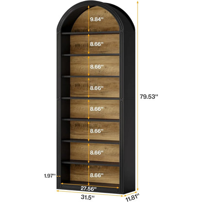 Modern Arched Bookcase with Storage, Standing Open Display Shelving