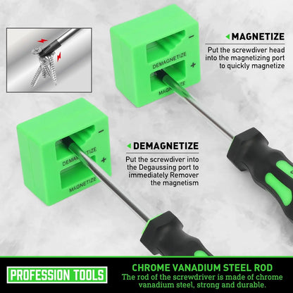 Magnetic Screwdriver Set, 43-Piece with Case, Includes Slotted, Phillips, Hex, Pozidriv, Torx - Green