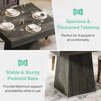 Tribesigns Square Dining Table for 4, Kitchen Table Sturdy Pedestal Base, Farmhouse Dining Roo