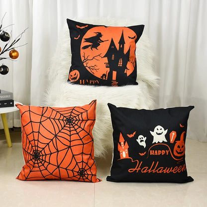 45*45cm Halloween Pillow Ghost Witch Spider Web Print