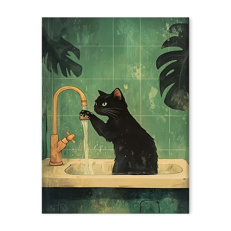 Green Funny Cat  Decorative Canvas Painting