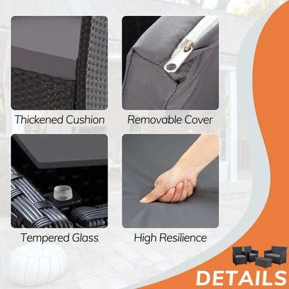 4 Piece Patio Furniture Set, , Rattan Sectional Sofa Couch with Coffee Table & Seat Cushions for