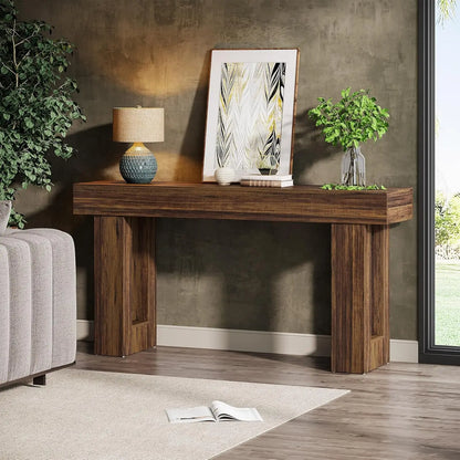 Customizable-63-Inch Long Console Table, Wooden Rectangular Sofa Table