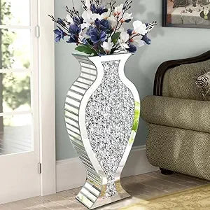 Tall Floor Vase S Crushed Diamond Mirrored Vase 27” Tall,