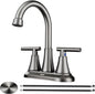 4 Inch Faucets 3 Hole, Bathroom Sink With Pop-Up Drain & Supply Hoses, 2-Handle 360 Swivel Spout Stainless Steel