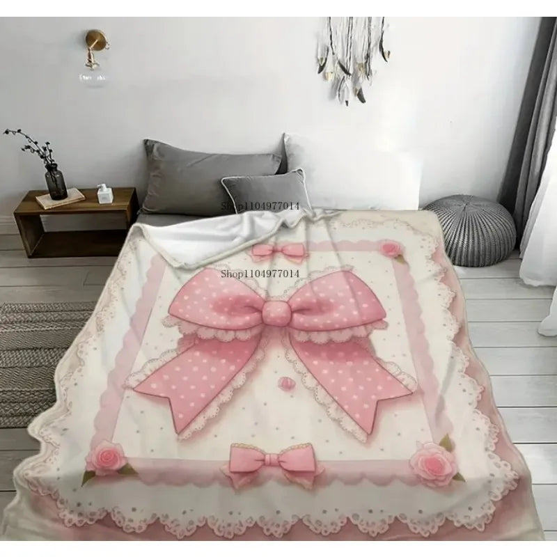 pink bow and polka dot princess blanket.