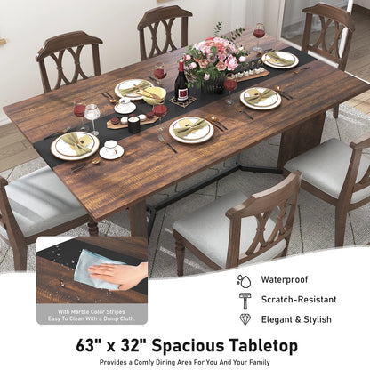 71In Large Rectangular White Dining Table for 4 5 6 8 10 People, Family Dinner Table w/Marble Color, Wood Tabletop, Metal Leg