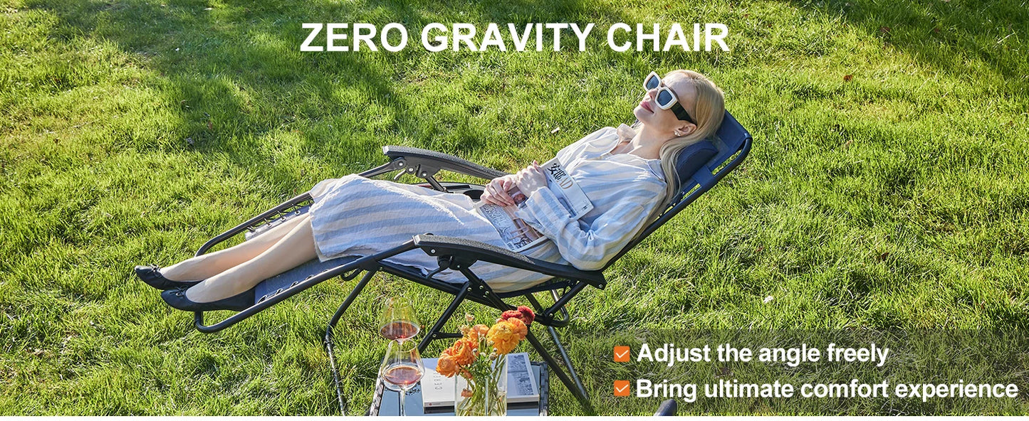 JHK Zero Gravity Set of 2 Portable Recliner  Outdoor Garden Lounge Chair with Cup Holder