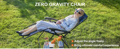 JHK Zero Gravity Set of 2 Portable Recliner  Outdoor Garden Lounge Chair with Cup Holder