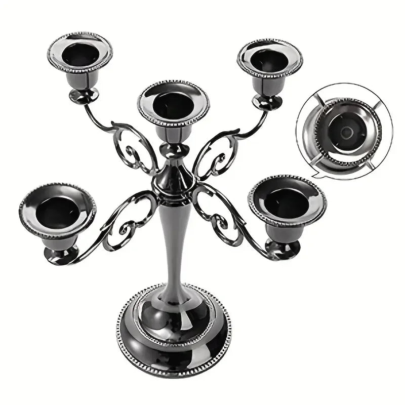 5 Arm Matte Black Candelabra Taper Candle Holders