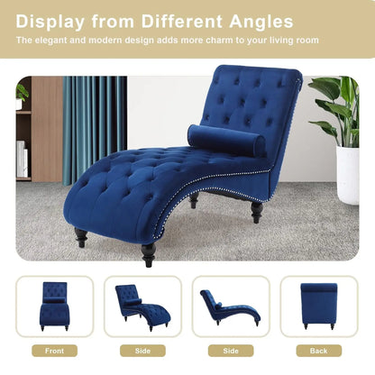 Velvet Chaise Lounge Indoor,Button-Tufted Upholstered with Pillow for Bedroom Living Room,