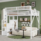 Full Size Loft Bed With Stairs And Storage, Metal Loft Bed Frame WithLarge Under-Bed Space