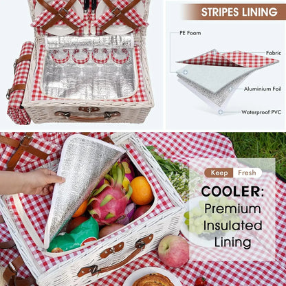 Picnic Baskets Cooler Set for 4 Persons with  Picnic Blanket