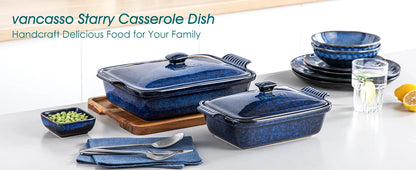 vancasso Starry 3.8/1.9 Quart Blue Casserole Baking Dish with lid
