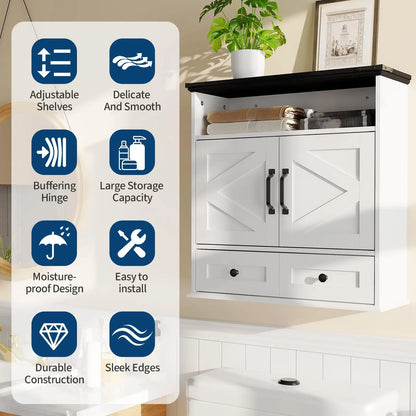 Wall Mounted Farmhouse Medicine Cabinet Over Toilet Storage With Barn Doors Adjustable Shelves