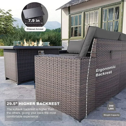 7-Piece Outdoor Patio Furniture Set with 43 Gas Propane Fire Pit Table and Wicker Rattan  Sofa, Grey