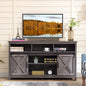 TV Stand Farmhouse Coffee Bar Cabinet Rustic Sliding Barn Door Cabinet with Power Outlet & LED Light